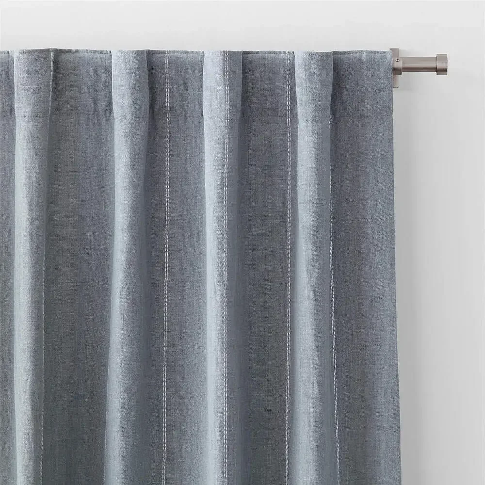 Crate&Barrel Linen Blackout Curtain Panels – Set of 2 – Mist Blue Pinstripe NWT